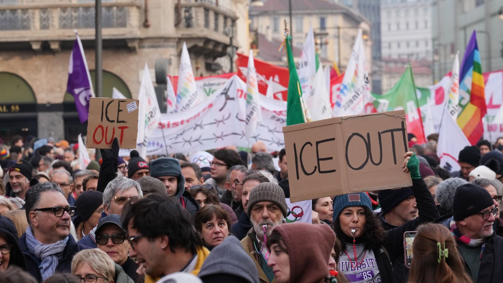 Hundreds protest against ICE role in Winter Olympics in Milan