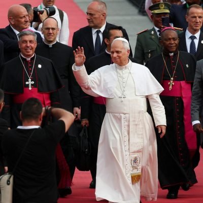 Pope warns humanity’s destiny could be ‘tragically compromised’ and calls on politicians to respect international law